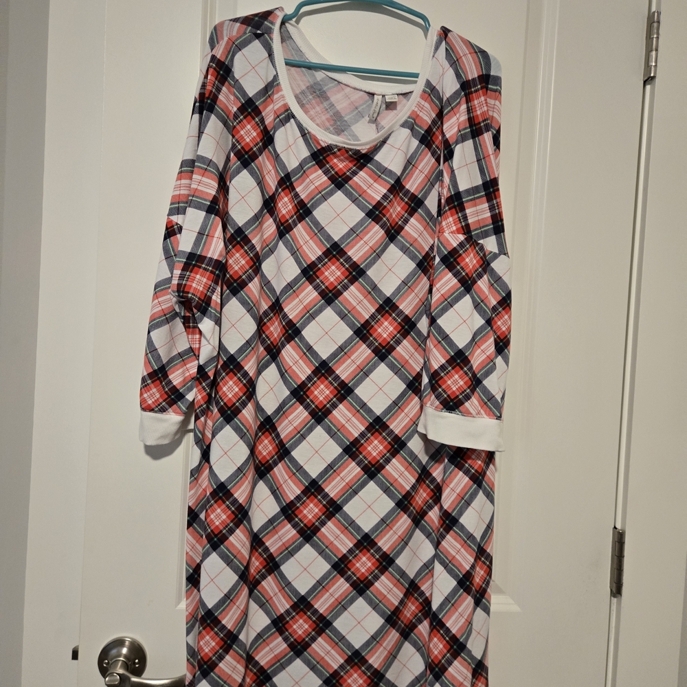 Plaid Chemise Sleep Dress in Red and Black